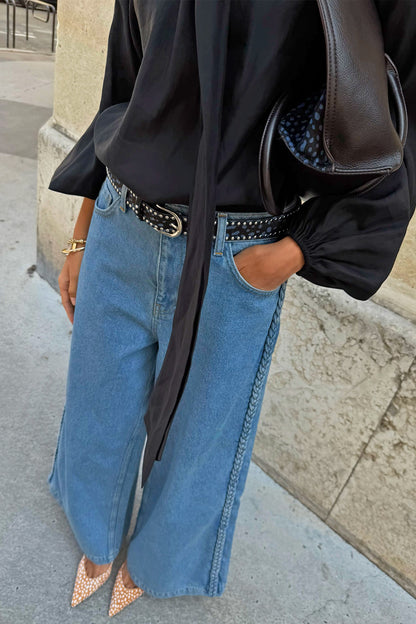Never Fully Dressed Top Pick - Braided Jeans - High Rise Wide Leg Denim