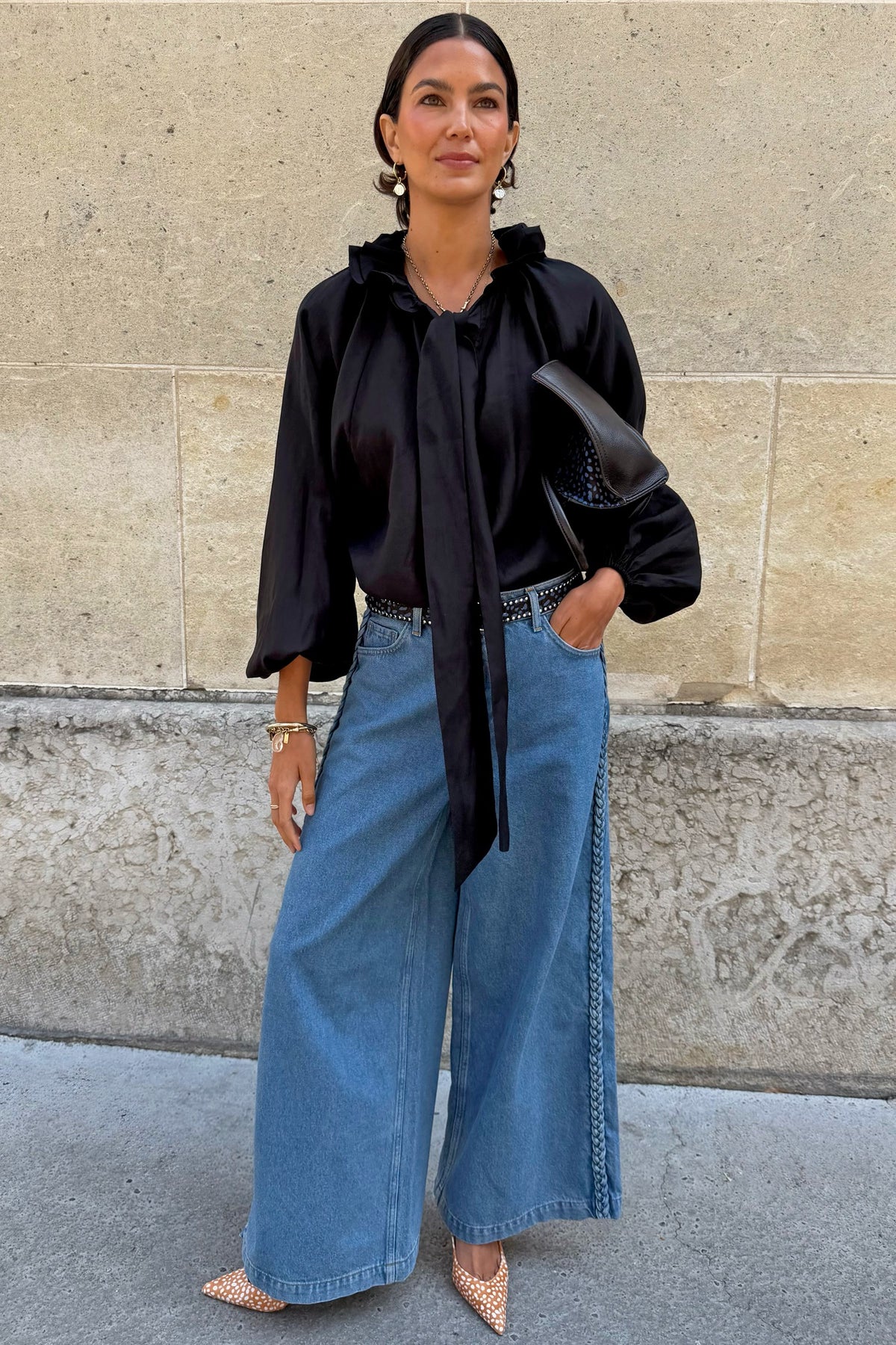 Never Fully Dressed Top Pick - Braided Jeans - High Rise Wide Leg Denim