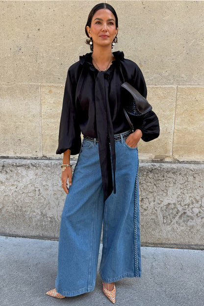 Never Fully Dressed Top Pick - Braided Jeans - High Rise Wide Leg Denim