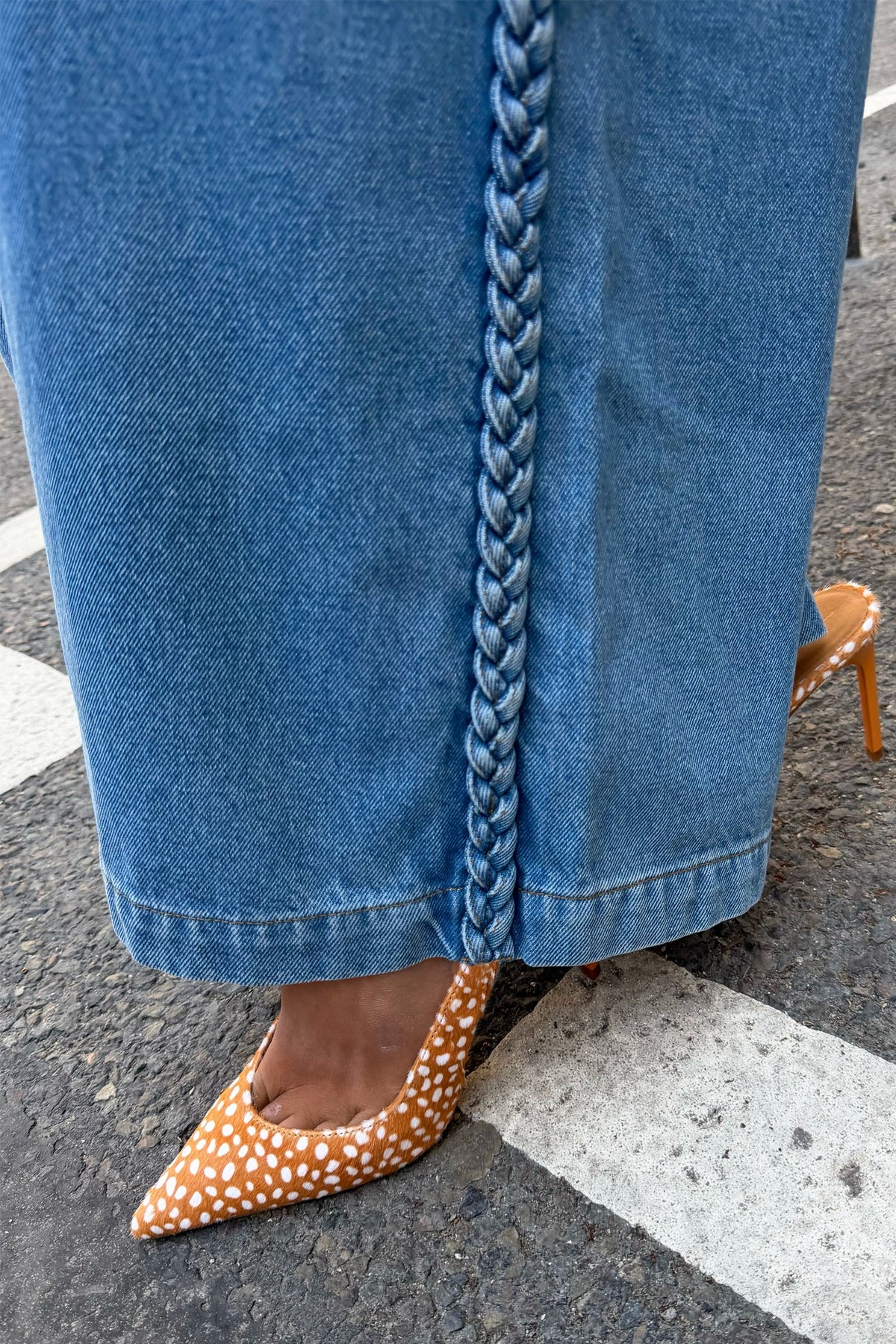 Never Fully Dressed Top Pick - Braided Jeans - High Rise Wide Leg Denim