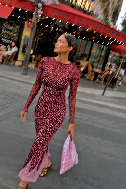 Never Fully Dressed Special Offer - Burgundy Deer Print Mesh Top