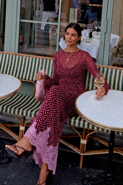 Never Fully Dressed Special Offer - Burgundy Deer Print Mesh Top