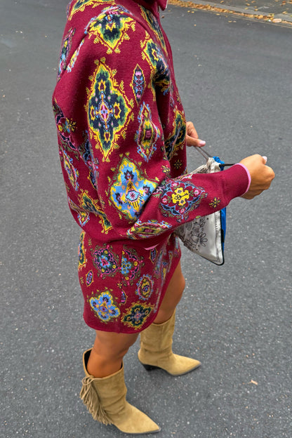 Never Fully Dressed Best Price - Red Tile Print Zip-Up Cardigan