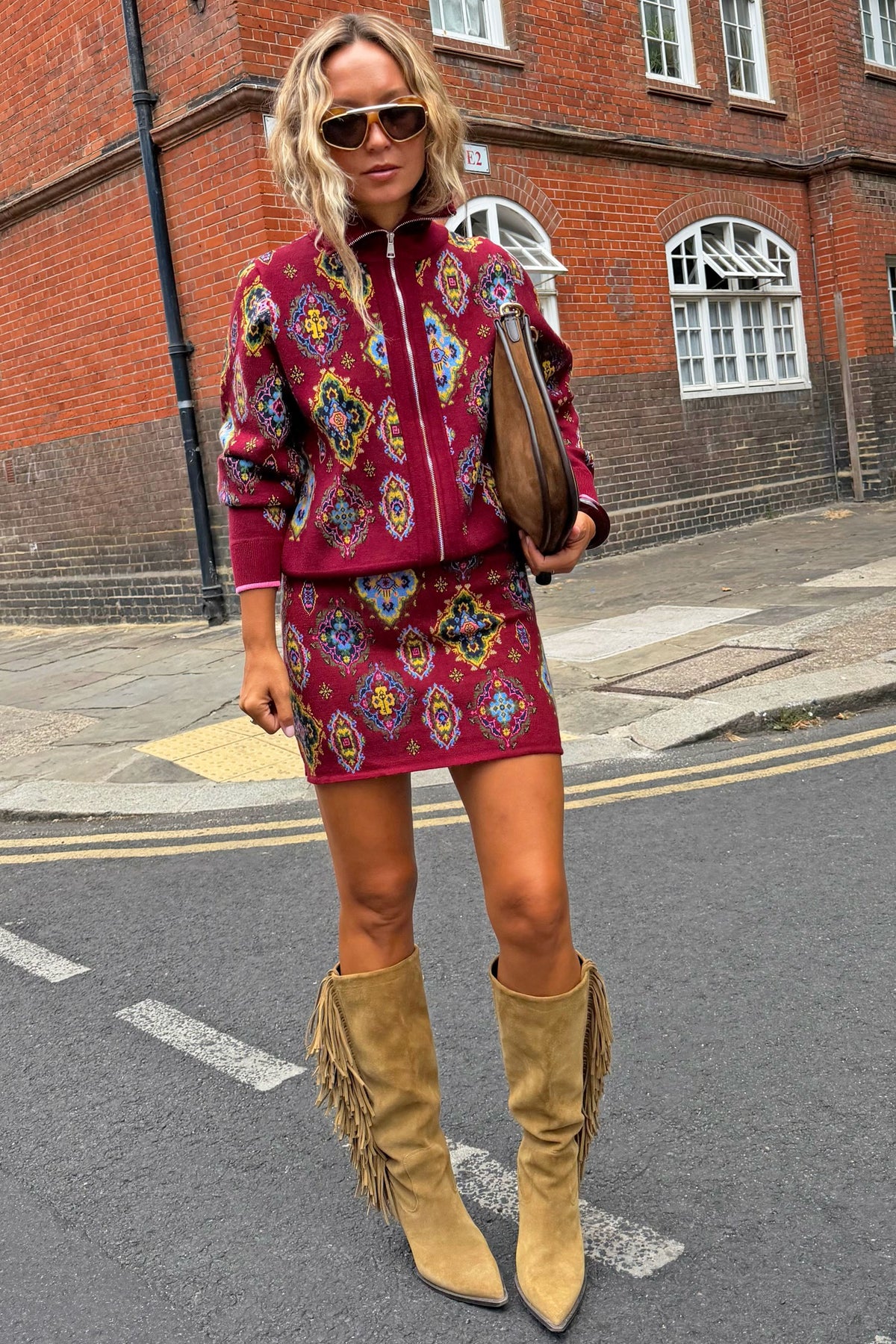 Never Fully Dressed Best Price - Red Tile Print Zip-Up Cardigan
