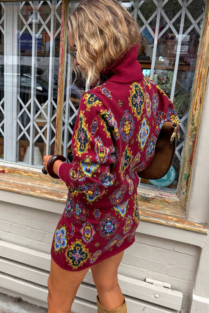 Never Fully Dressed Best Price - Red Tile Print Zip-Up Cardigan