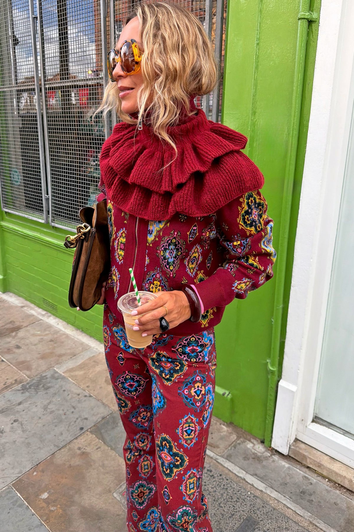 Never Fully Dressed Best Price - Red Tile Print Zip-Up Cardigan