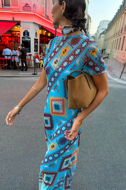 Never Fully Dressed Hot Sale - Blue Multi Print Mesh Dress