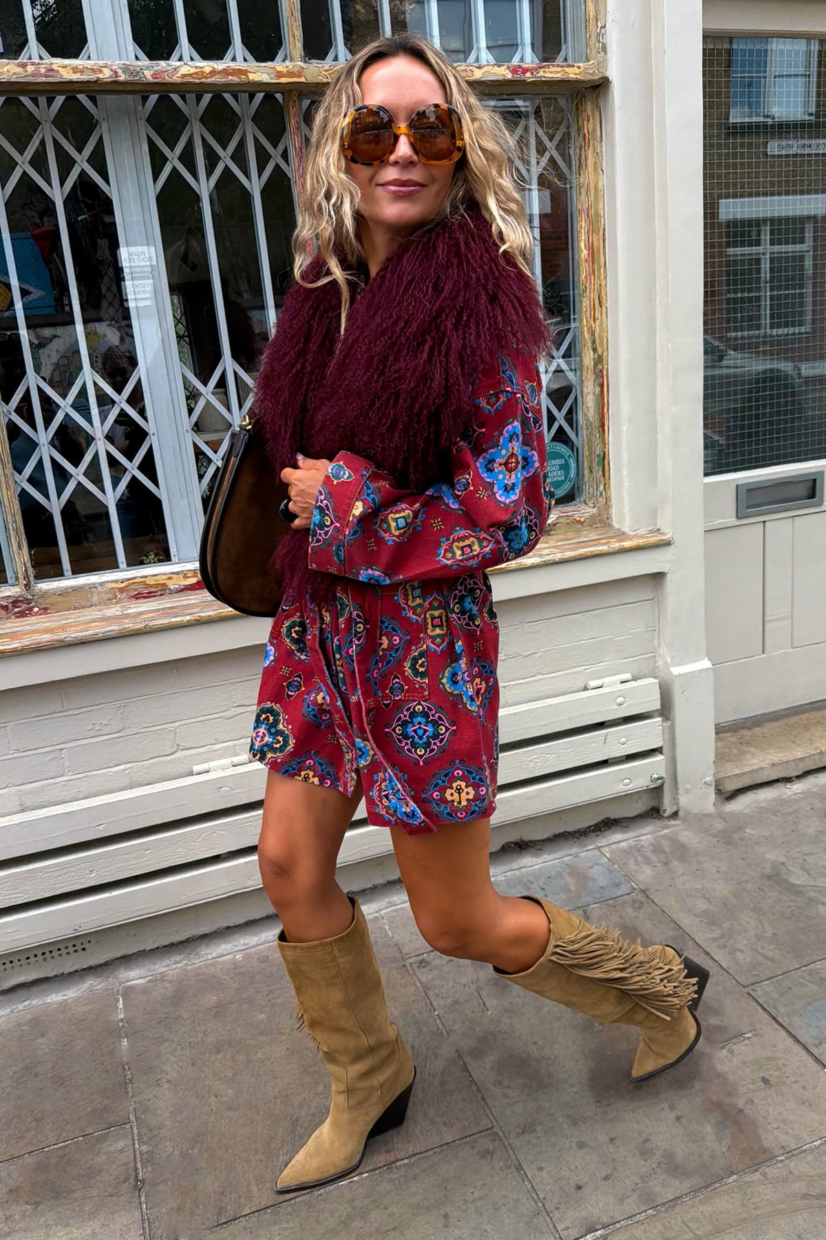 Never Fully Dressed Quality - Red Tile Print Denim Shacket