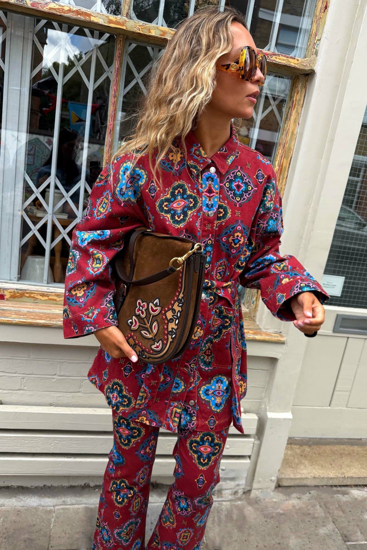 Never Fully Dressed Quality - Red Tile Print Denim Shacket