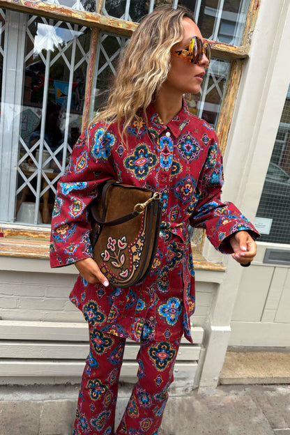 Never Fully Dressed Quality - Red Tile Print Denim Shacket