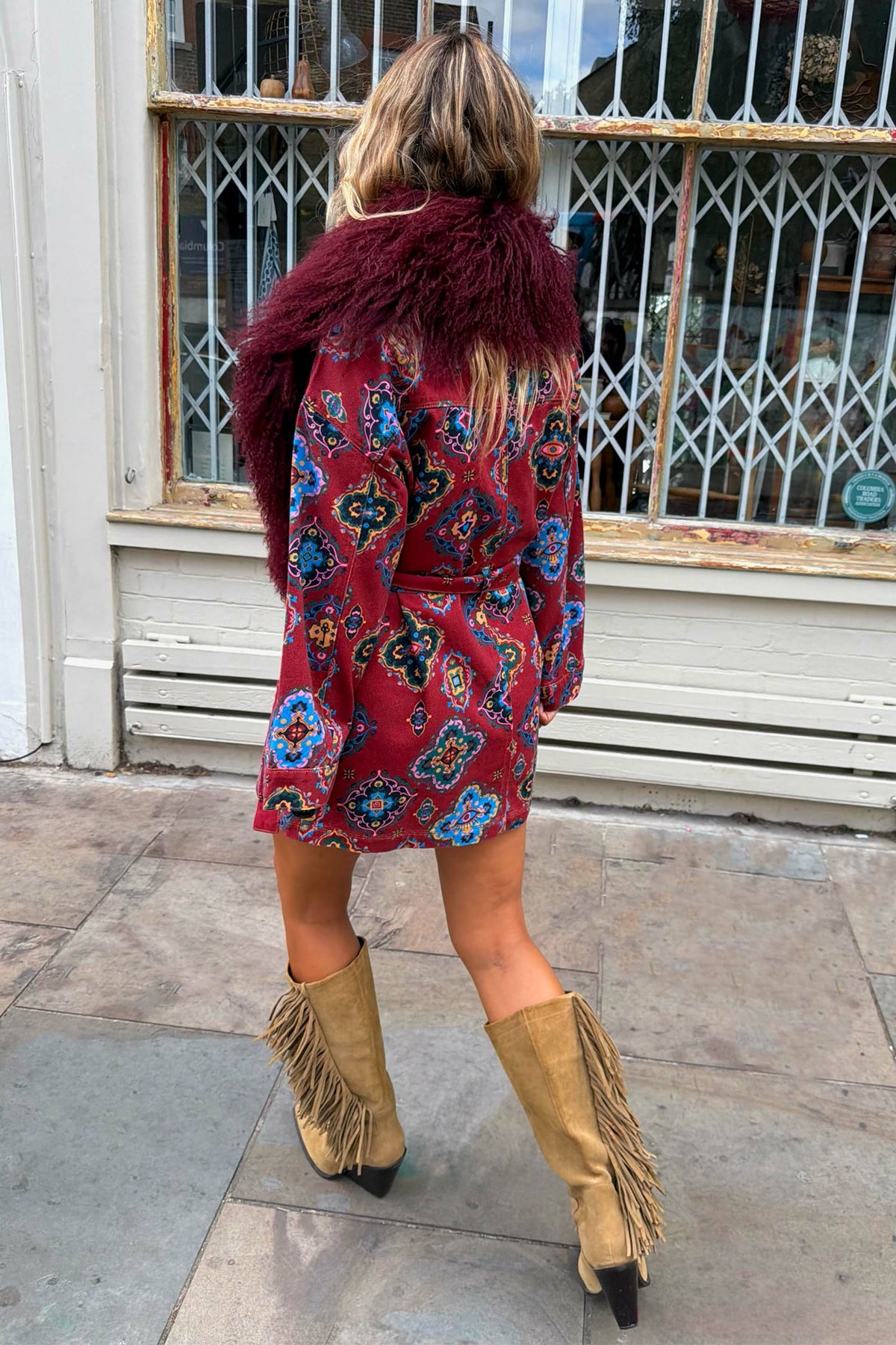 Never Fully Dressed Quality - Red Tile Print Denim Shacket
