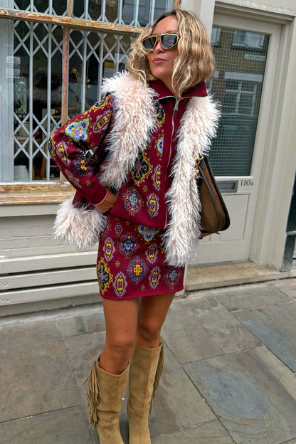 Never Fully Dressed Featured - Red Tile Faux Fur Gilet