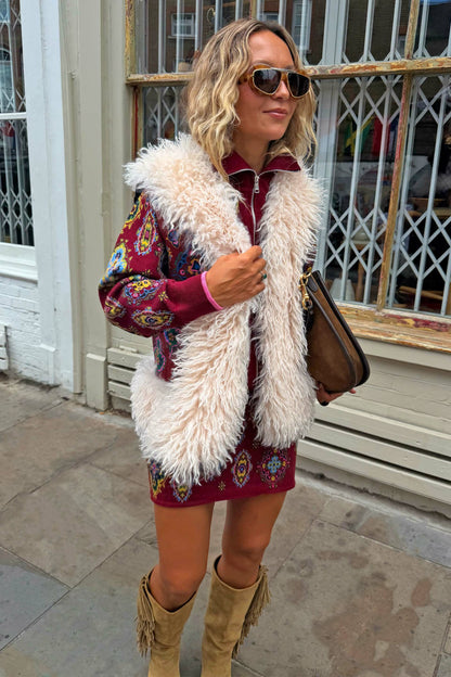 Never Fully Dressed Featured - Red Tile Faux Fur Gilet