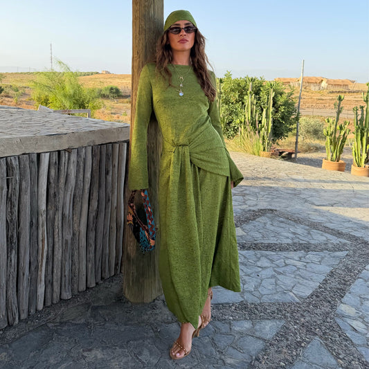 Never Fully Dressed Smart Buy - Green Lace Tie Dress with Head Scarf