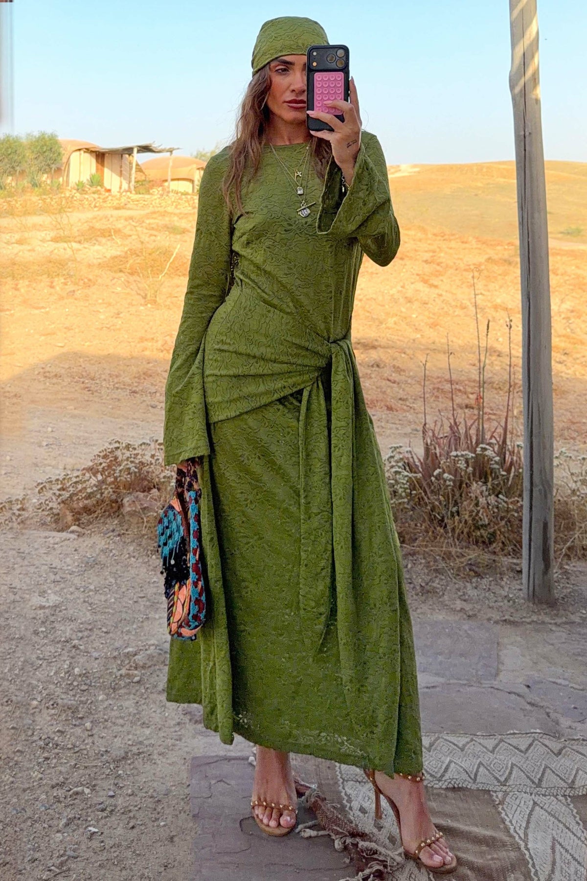 Never Fully Dressed Smart Buy - Green Lace Tie Dress with Head Scarf