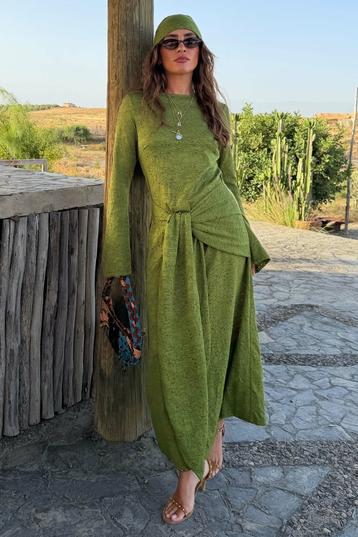 Never Fully Dressed Smart Buy - Green Lace Tie Dress with Head Scarf