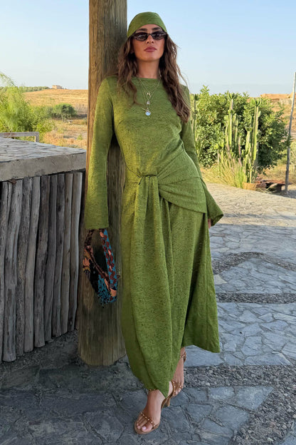 Never Fully Dressed Smart Buy - Green Lace Tie Dress with Head Scarf