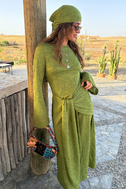 Never Fully Dressed Smart Buy - Green Lace Tie Dress with Head Scarf