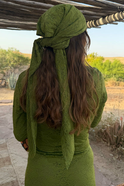 Never Fully Dressed Smart Buy - Green Lace Tie Dress with Head Scarf