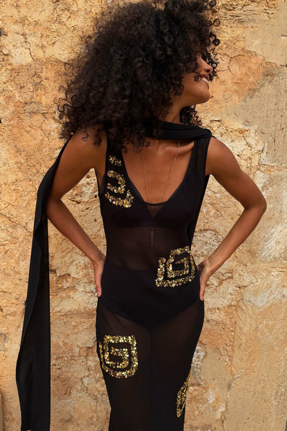 Never Fully Dressed Essential - Black & Gold Simona Dress