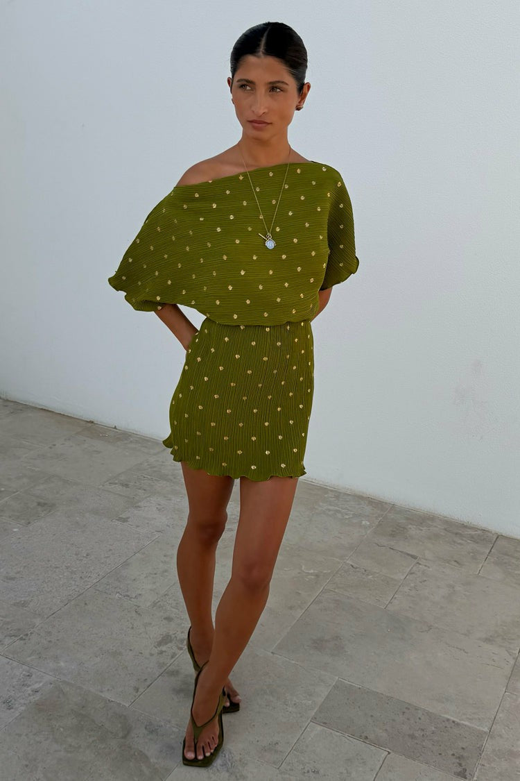Never Fully Dressed Best Seller - Khaki Mini Plisse Tilly Dress