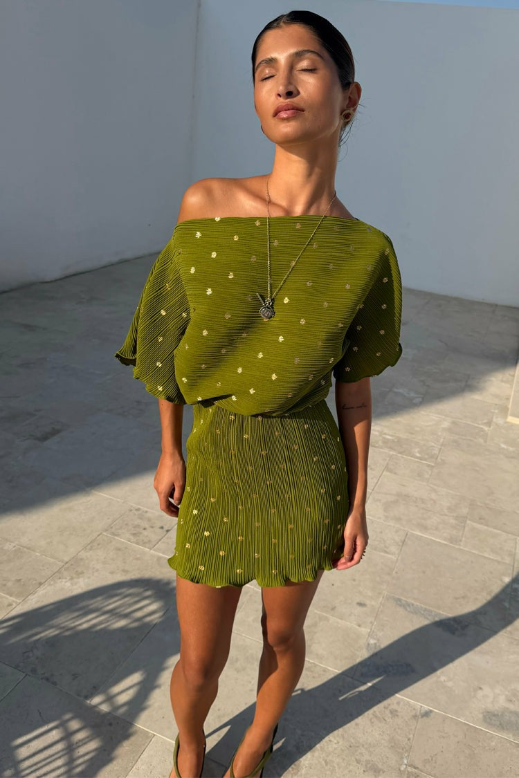 Never Fully Dressed Best Seller - Khaki Mini Plisse Tilly Dress