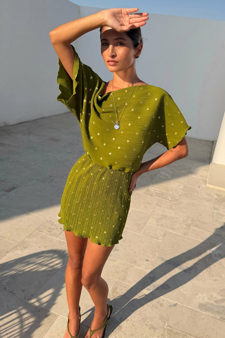 Never Fully Dressed Best Seller - Khaki Mini Plisse Tilly Dress