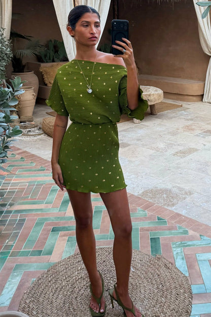 Never Fully Dressed Best Seller - Khaki Mini Plisse Tilly Dress
