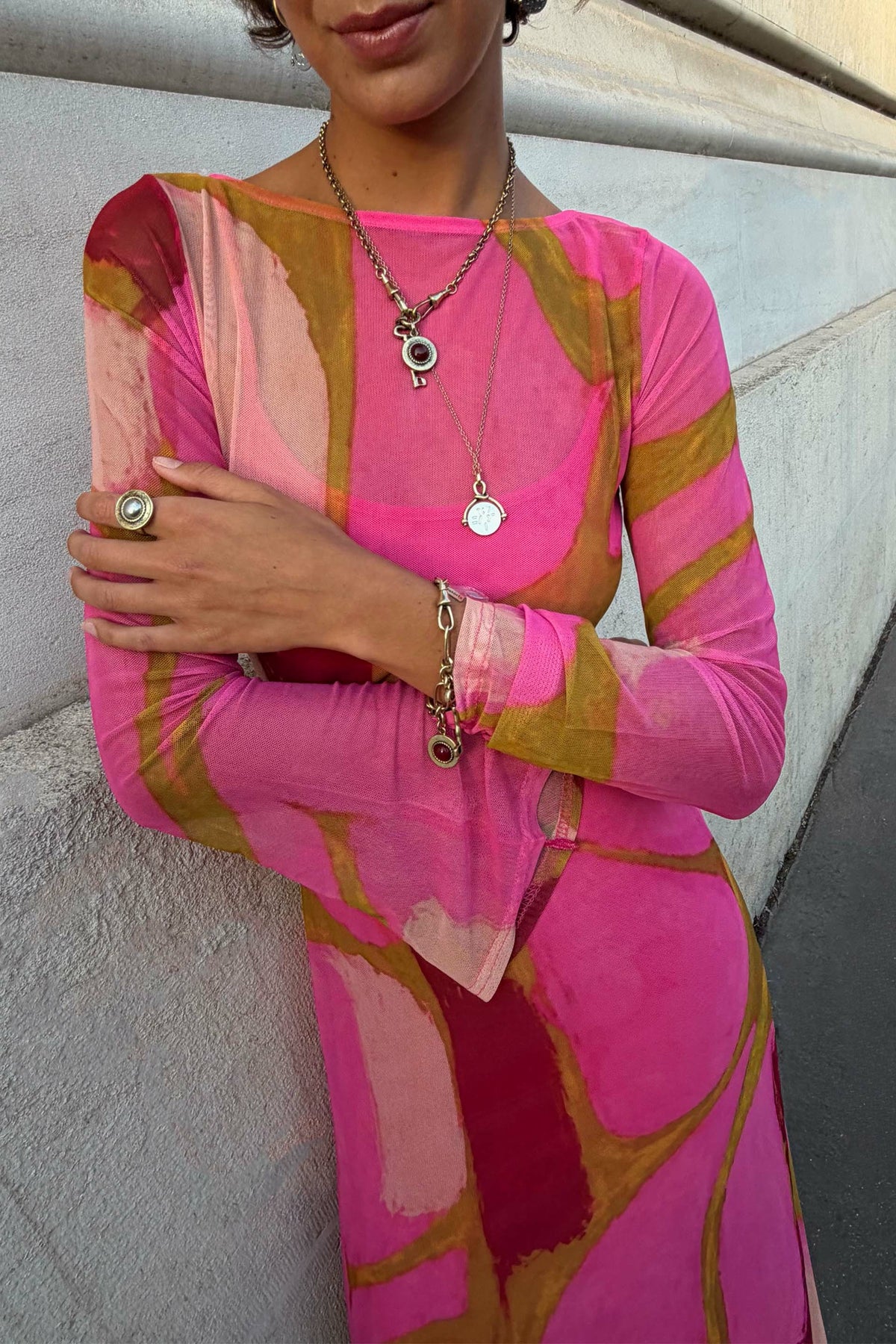 Never Fully Dressed Hot Sale - Pink & Olive Abstract Aria Dress