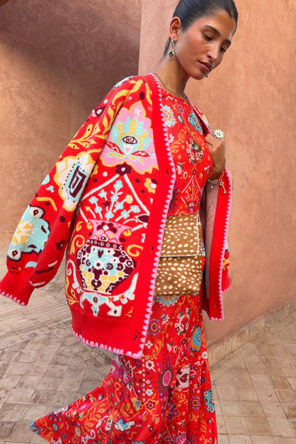 Never Fully Dressed Popular - Tomato Tapestry Martha Cardigan