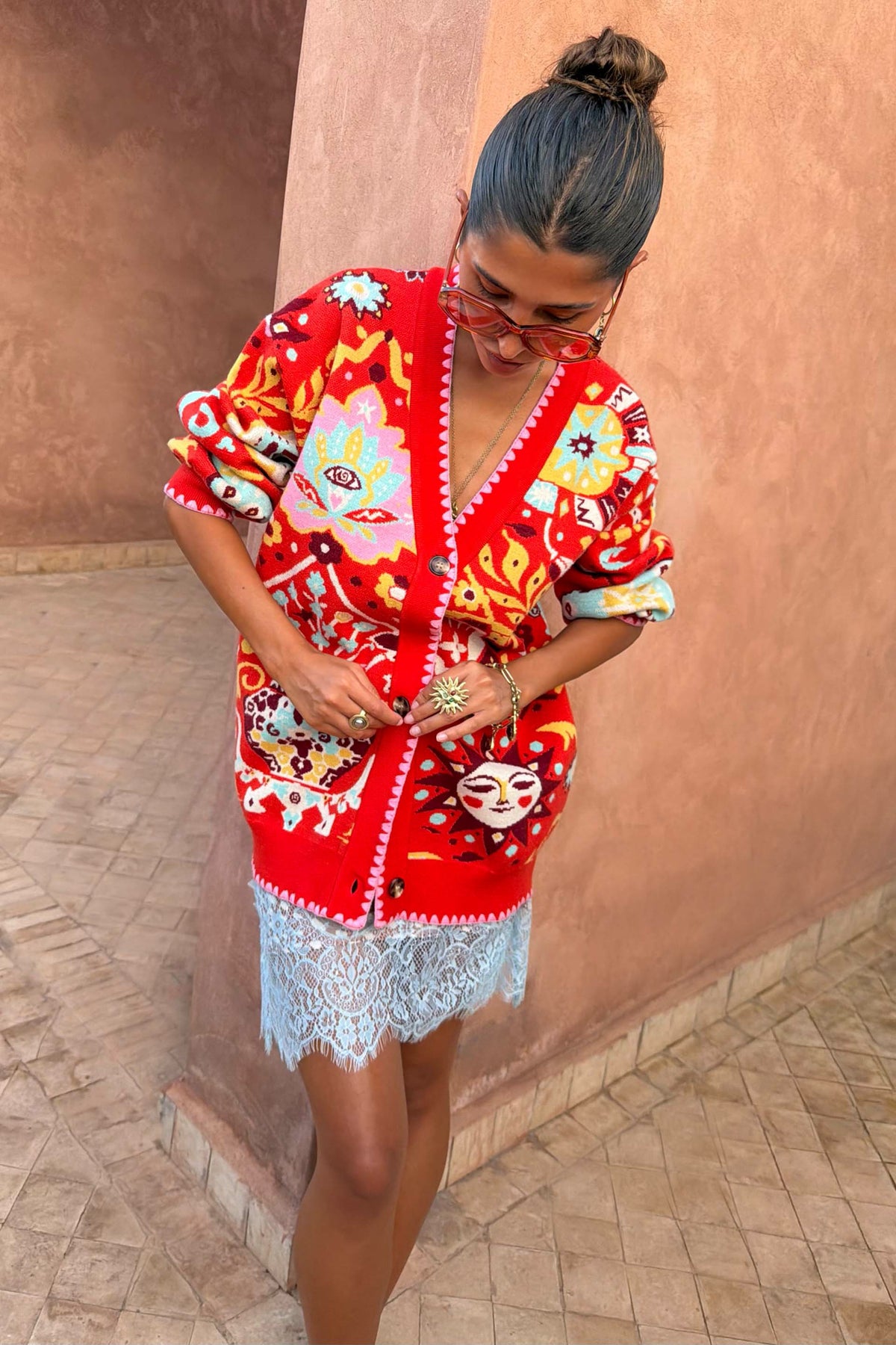 Never Fully Dressed Popular - Tomato Tapestry Martha Cardigan