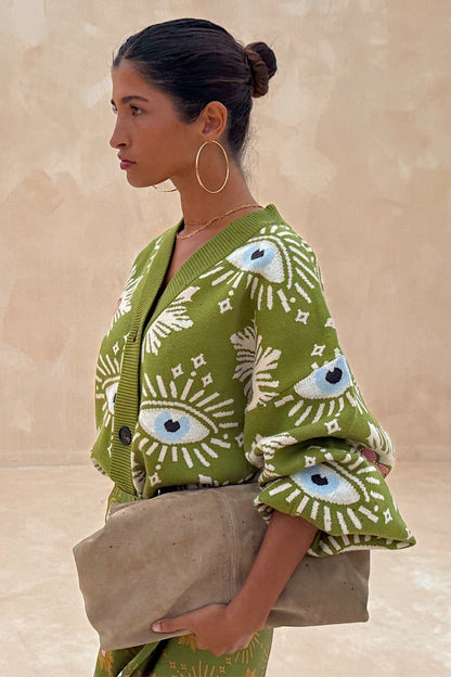 Never Fully Dressed Trusted - Khaki Eye Cardigan - Knitwear - Never Fully Dressed