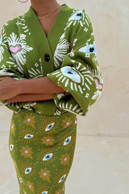 Never Fully Dressed Trusted - Khaki Eye Cardigan - Knitwear - Never Fully Dressed