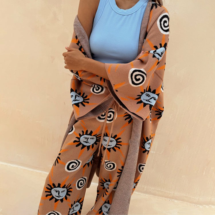Never Fully Dressed Signature - Tan Sun Cardigan with Sun Motifs