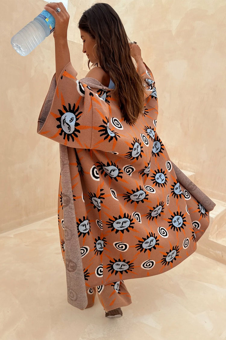 Never Fully Dressed Signature - Tan Sun Cardigan with Sun Motifs