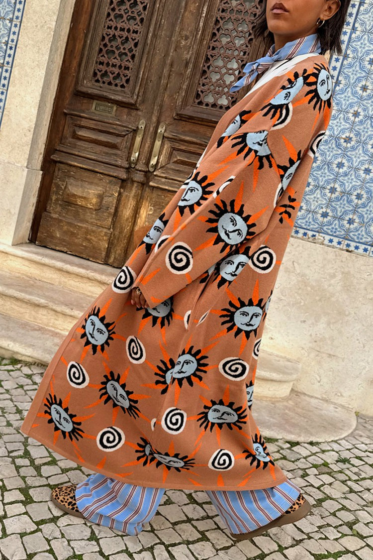 Never Fully Dressed Signature - Tan Sun Cardigan with Sun Motifs