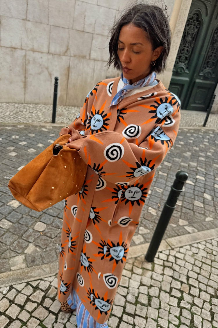Never Fully Dressed Signature - Tan Sun Cardigan with Sun Motifs