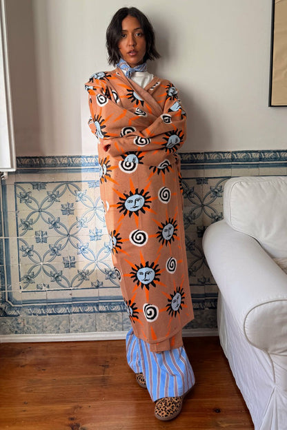 Never Fully Dressed Signature - Tan Sun Cardigan with Sun Motifs