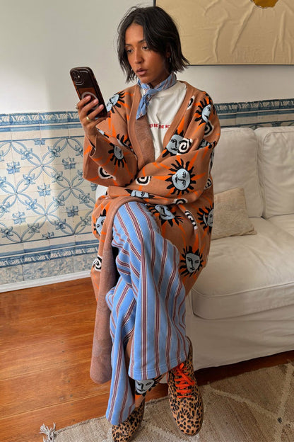 Never Fully Dressed Signature - Tan Sun Cardigan with Sun Motifs