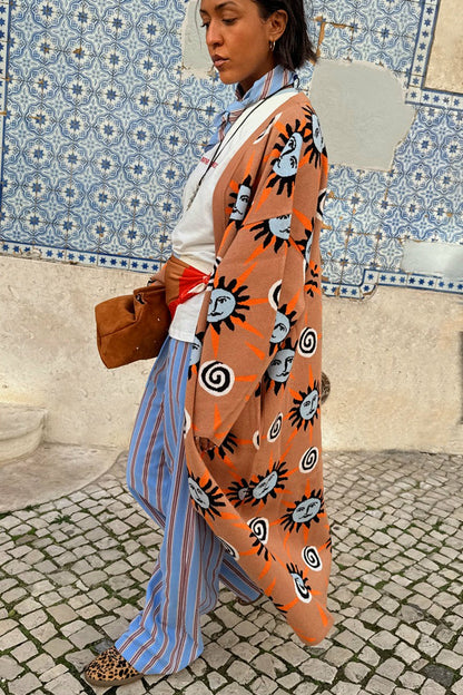 Never Fully Dressed Signature - Tan Sun Cardigan with Sun Motifs