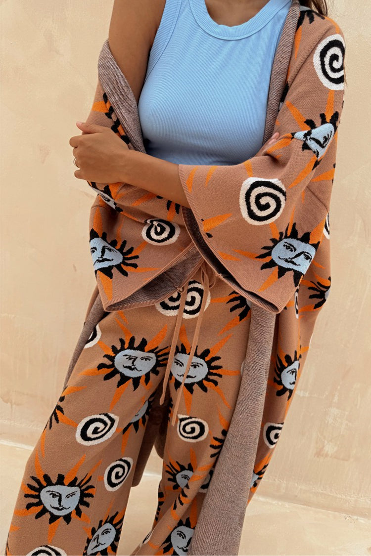 Never Fully Dressed Signature - Tan Sun Cardigan with Sun Motifs