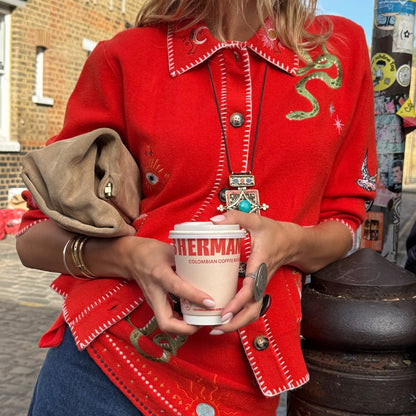Never Fully Dressed Deals - Red Mystical Cardigan with Collar