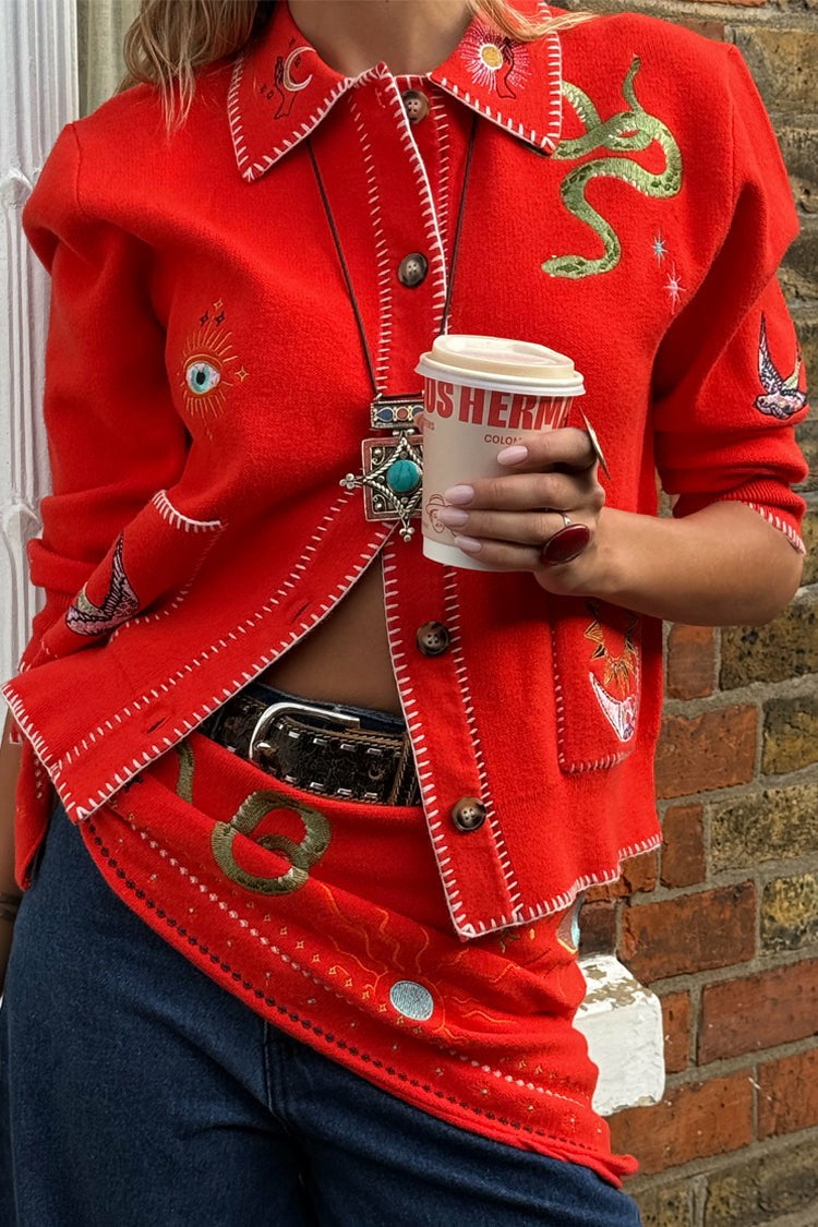 Never Fully Dressed Deals - Red Mystical Cardigan with Collar