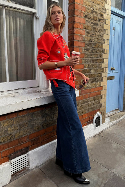 Never Fully Dressed Deals - Red Mystical Cardigan with Collar