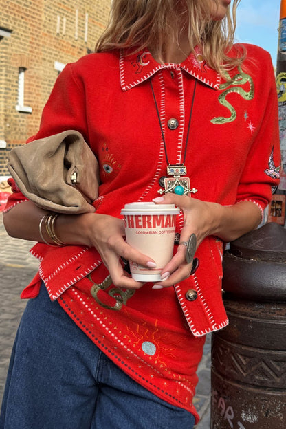 Never Fully Dressed Deals - Red Mystical Cardigan with Collar