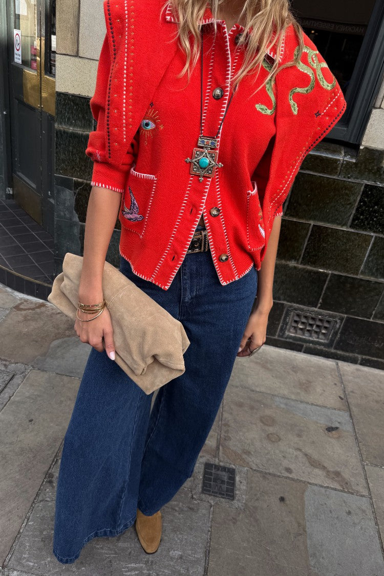 Never Fully Dressed Deals - Red Mystical Cardigan with Collar