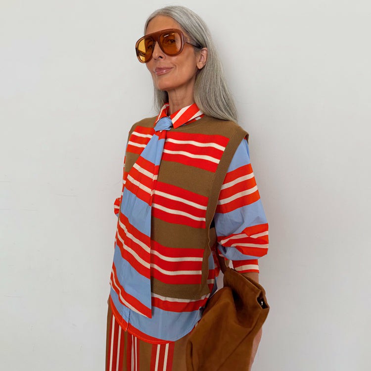 Never Fully Dressed New - Multi Stripe Tank Top Tan & Red
