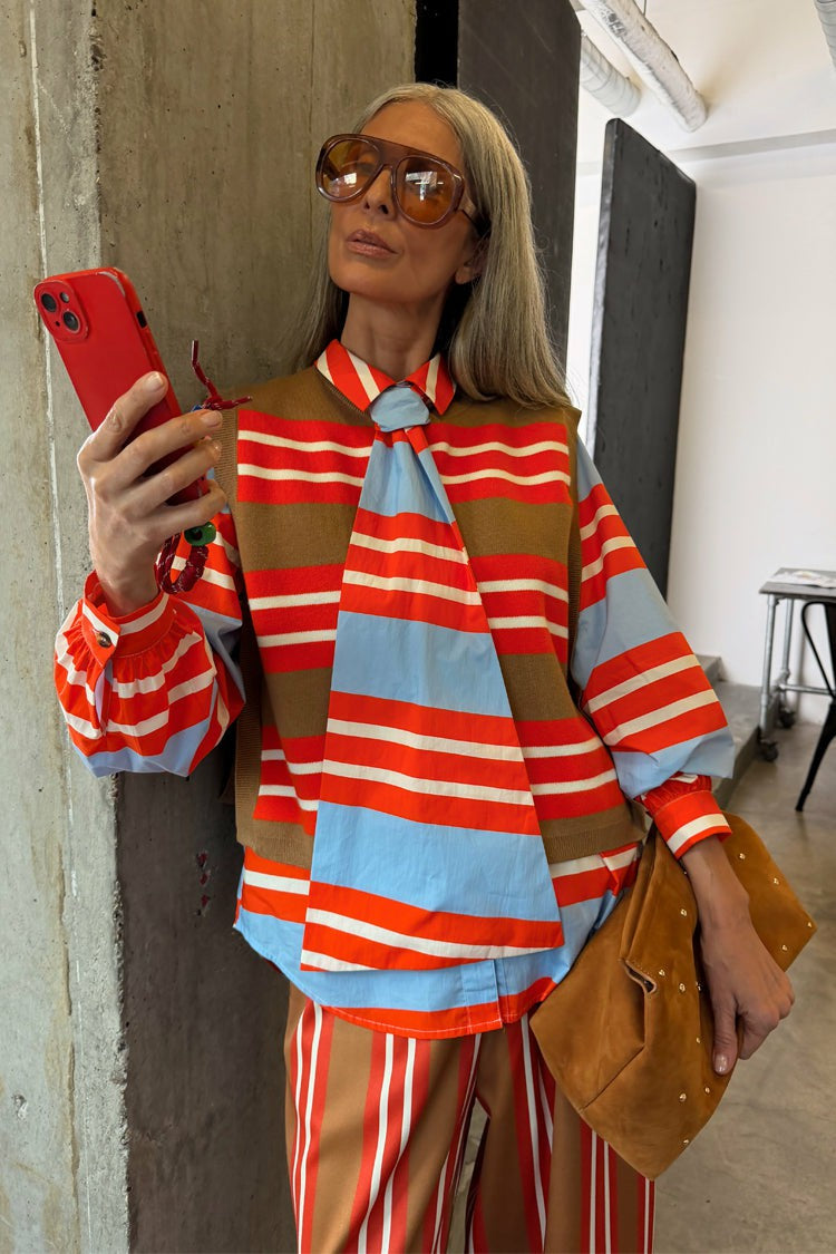 Never Fully Dressed New - Multi Stripe Tank Top Tan & Red