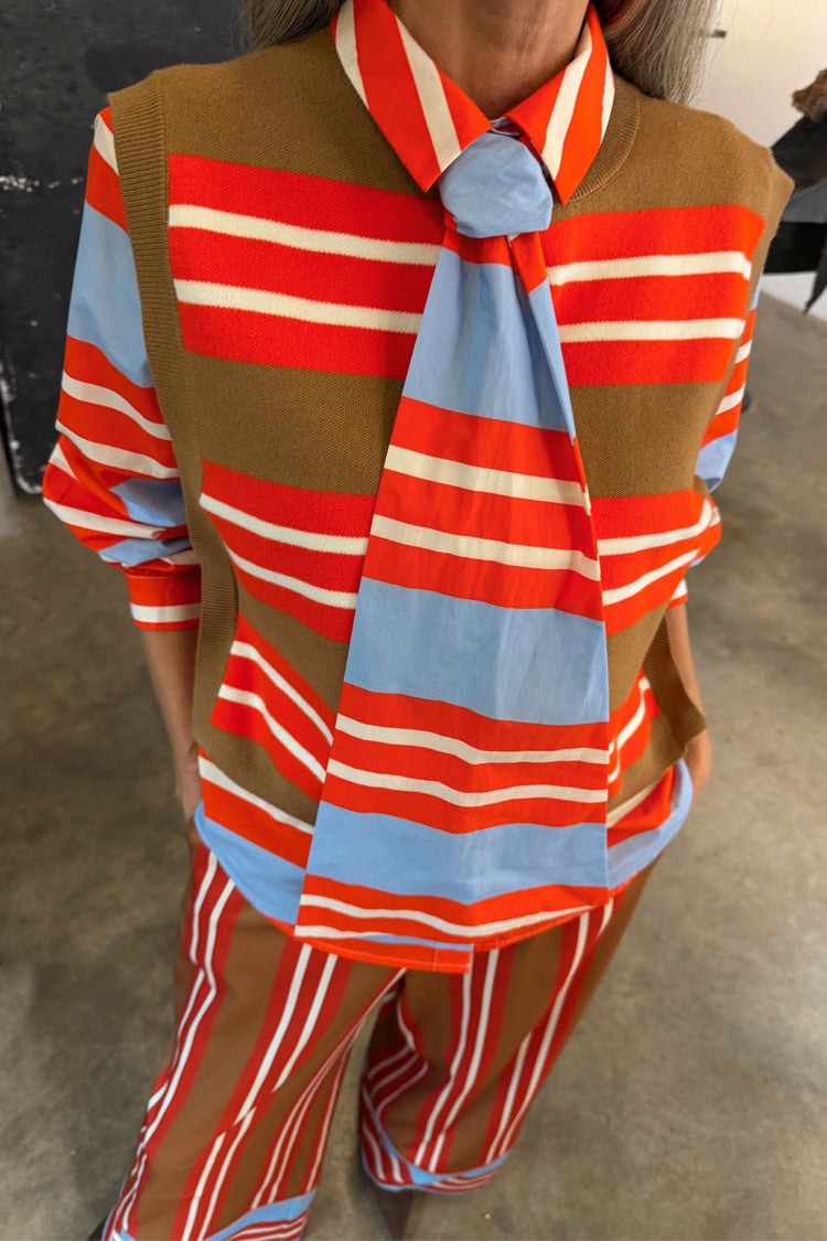 Never Fully Dressed New - Multi Stripe Tank Top Tan & Red