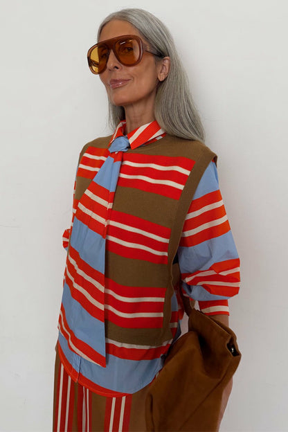 Never Fully Dressed New - Multi Stripe Tank Top Tan & Red